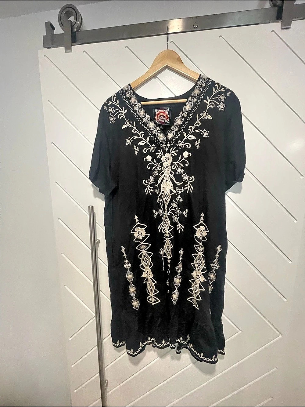 Johnny Was Embroidered Mini Dress in Black & Gold